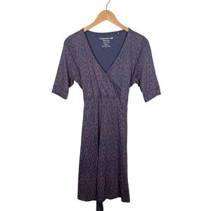 Toad & Co Cue Wrap Cafe Dress Size Medium Purple Pink Short Sleeve V-Neck Cotton